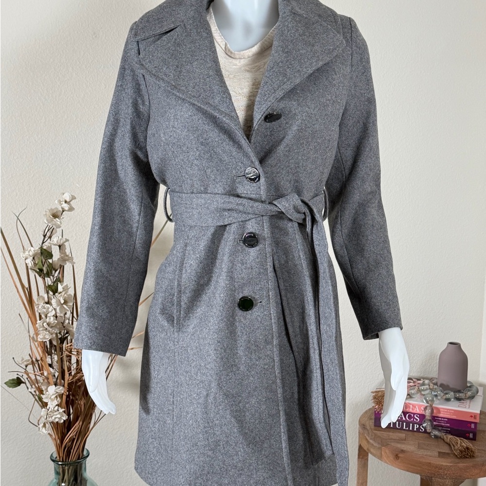 MICHAEL Michael Kors Wool Blend Belted Notch Lapel Coat Gray XS